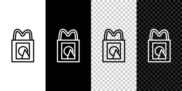 设置线条纸购物袋图标孤立的黑白背景 包装标志 — 图库矢量图片