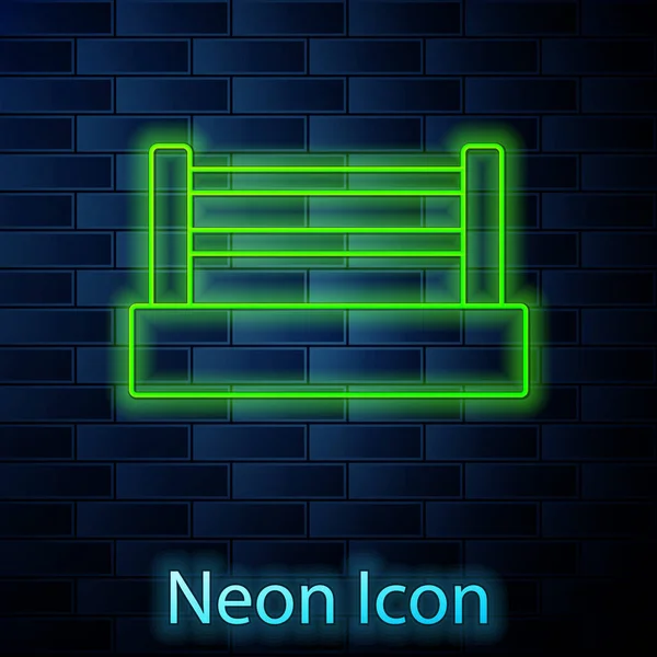 Glowing Neon Line Boxing Ring Icon Isolated Brick Wall Background — Stock Vector