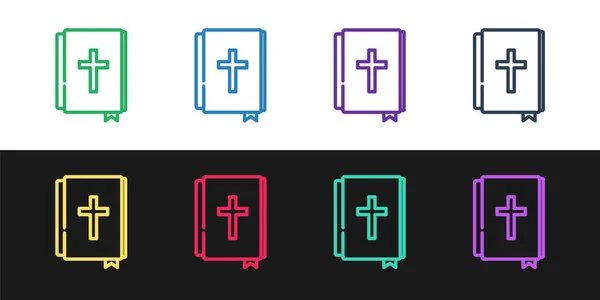 Set Line Holy Bible Book Icon Isolated Black White Background — Stock Vector