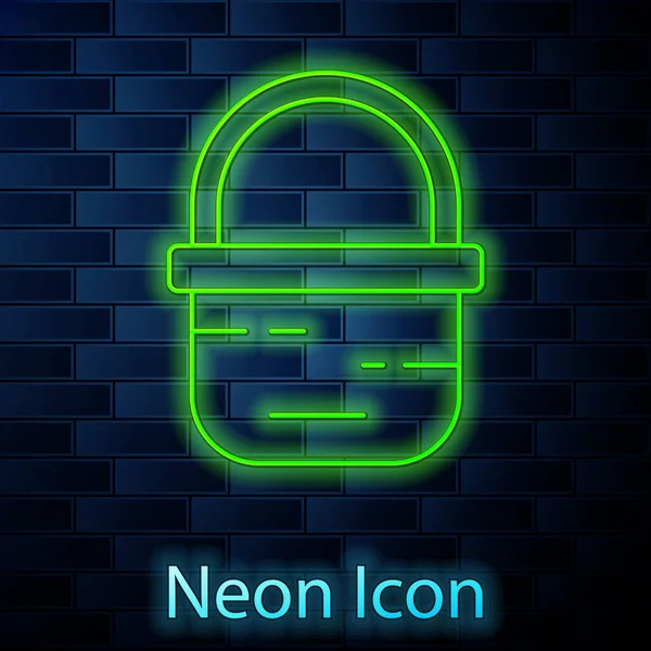 Glowing Neon Line Basket Icon Isolated Brick Wall Background Online — Stock Vector