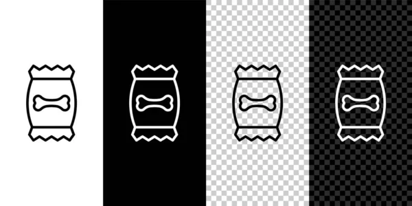 Set Line Bolsa Alimentos Para Mascota Icono Aislado Blanco Negro — Archivo Imágenes Vectoriales