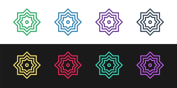 Установить Линию Исламской Восьмиугольной Звезды Орнамент Значок Изолирован Черно Белом — стоковый вектор