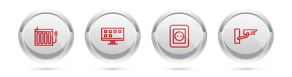 Set Line Radiador Calefacción Smart Toma Corriente Cámara Seguridad Botón — Vector de stock