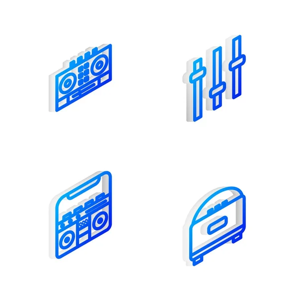 Set Isometric Line Égaliseur Musique Distance Mixage Musique Home Stéréo — Image vectorielle