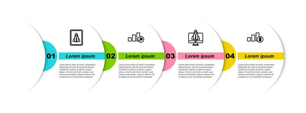 Set Line Startup Projekt Koncepció Pénzügyi Növekedés Pie Chart Dollár — Stock Vector