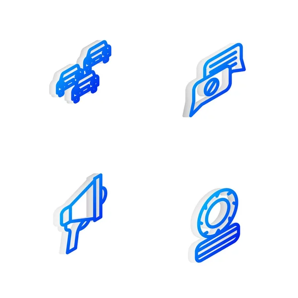 Definir Linha Isométrica Bate Papo Bolhas Fala Engarrafamento Megafone Ícones —  Vetores de Stock