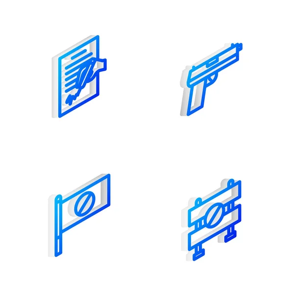 Réglez Isometric Ligne Pistolet Pistolet Pétition Manifestation Icône Barrière Routière — Image vectorielle