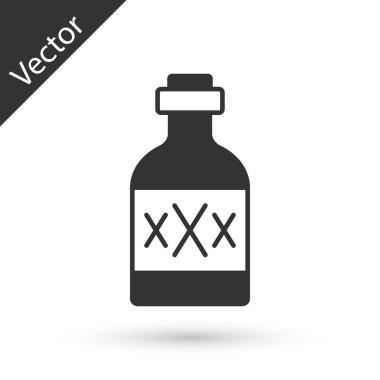 Beyaz arka planda izole edilmiş gri tekila şişesi ikonu. Meksika alkolü. Vektör