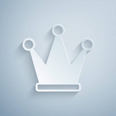 Kağıt kesiği Crown simgesi gri arkaplanda izole edilmiş. Kağıt sanatı tarzı. Vektör
