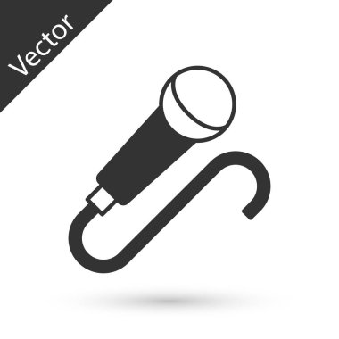 Beyaz arka planda gri mikrofon simgesi izole edildi. Radyodaki mikrofondan. Sözcü işareti. Vektör