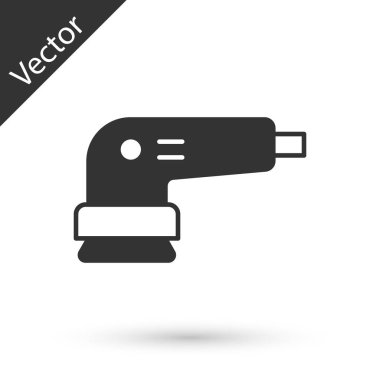 Gri elektrikli zımpara makinesi simgesi beyaz arkaplanda izole edildi. Yörünge zımpara makinesi. Zemin ve ahşap zımpara kağıdı için. Vektör