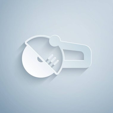 Kağıt kesiği Açı Öğütücü simgesi gri arkaplanda izole edildi. Kağıt sanatı tarzı. Vektör