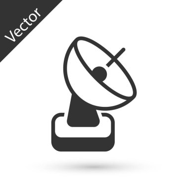 Gri Radar simgesi beyaz arkaplanda izole edildi. Arama sistemi. Uydu sinyali. Vektör