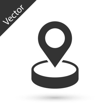Gri Harita iğne simgesi beyaz arkaplanda izole edildi. Navigasyon, işaret, konum, harita, GPS, yön, yer, pusula, arama konsepti. Vektör