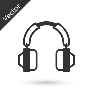 Beyaz arka planda gri kulaklık simgesi izole edildi. Kulaklıklar. Müzik, hizmet, iletişim ve operatör konsepti. Vektör