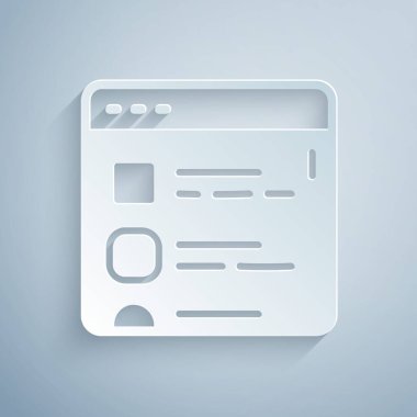 Kağıt kesme Tarayıcı dosya simgesi gri arkaplanda izole edildi. Kağıt sanatı tarzı. Vektör