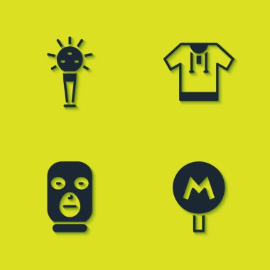 Mace, Metro veya Underground, Hırsız maskesi ve nakışlı gömlek ikonu. Vektör.