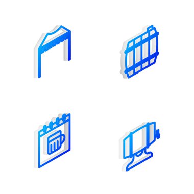 Tahta varil, kamp çadırı, Aziz Patrick Günü takvimi ve askı ikonu hazırlayın. Vektör.