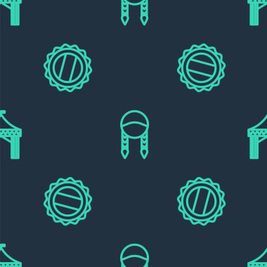 Çizgi Braid, şişe kapağı ve kamp çadırını kusursuz desene ayarlayın. Vektör.