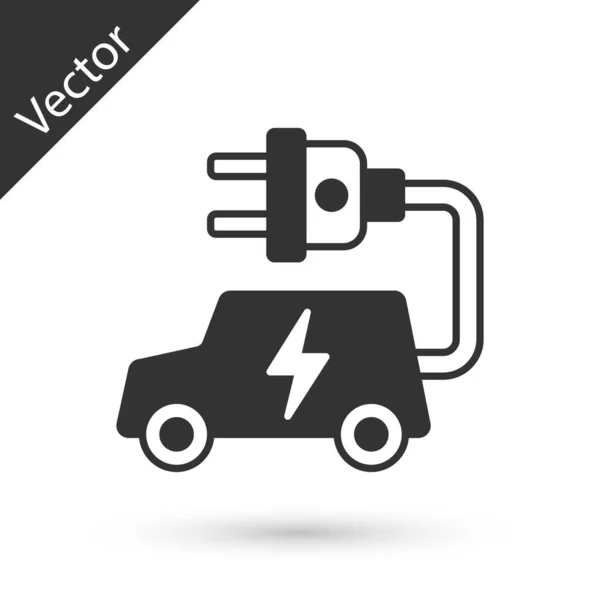 Gris Coche Eléctrico Enchufe Cable Eléctrico Icono Carga Aislado Sobre — Vector de stock