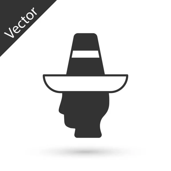 Grey Mexican Man Wearing Sombrero Icon Isolated White Background Hispanic — Stock Vector