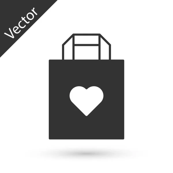 Sac Shopping Gris Avec Icône Coeur Isolé Sur Fond Blanc — Image vectorielle