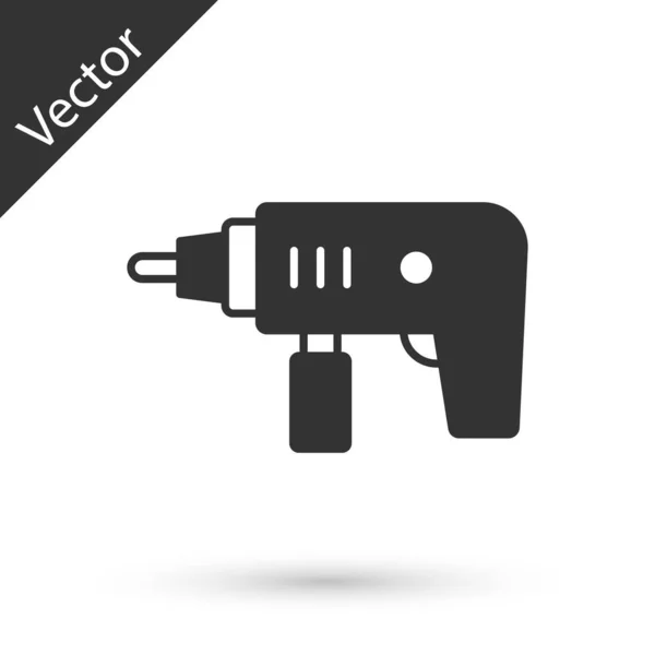 Grey Electric Drill Machine Icon Isolated White Background Repair Tool — Stock Vector