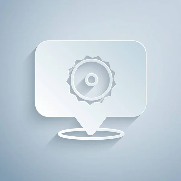 Corte Papel Icono Hoja Sierra Circular Aislado Sobre Fondo Gris — Vector de stock