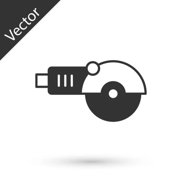 Icono Amoladora Ángulo Gris Aislado Sobre Fondo Blanco Vector — Vector de stock