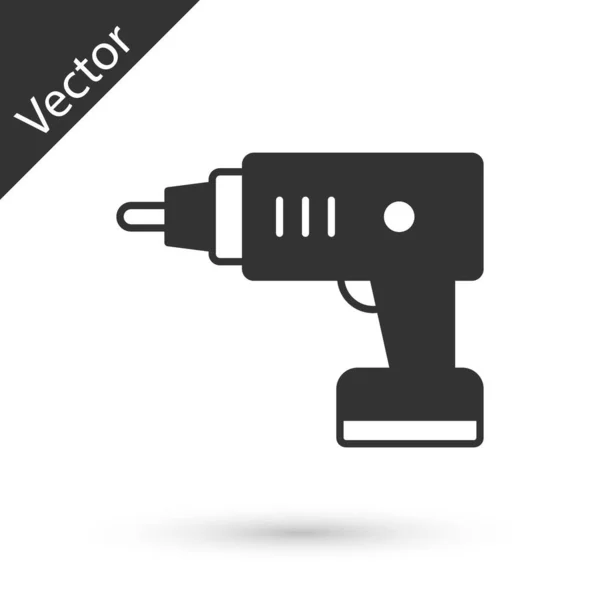 Grey Electric Cordless Screwdriver Icon Isolated White Background Electric Drill — Stock Vector