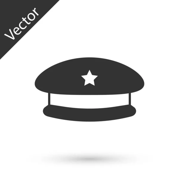 Icône Béret Militaire Gris Isolé Sur Fond Blanc Casquette Soldat — Image vectorielle