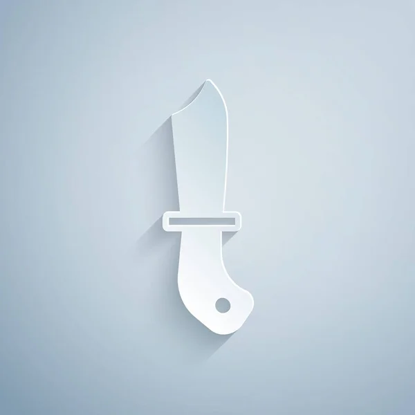 Corte Papel Icono Cuchillo Militar Aislado Sobre Fondo Gris Estilo — Vector de stock