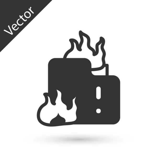 Grau Feuer Brennenden Haus Symbol Isoliert Auf Weißem Hintergrund Vektor — Stockvektor