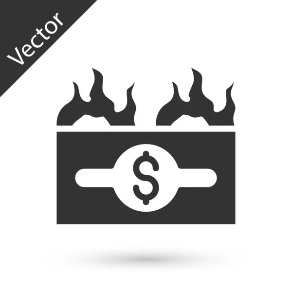 Graues Symbol Für Brennende Dollarscheine Auf Weißem Hintergrund Dollarschein Flammen — Stockvektor