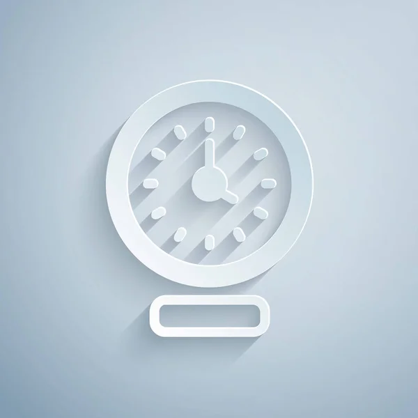 Papiergeschnittene Uhr Ikone Isoliert Auf Grauem Hintergrund Zeitsymbol Papierkunst Vektor — Stockvektor