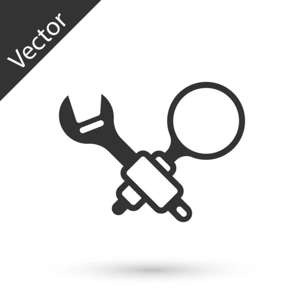 Grey Debugging Icoon Geïsoleerd Witte Achtergrond Een Afluisterapparaat Vergrootglas Bug — Stockvector