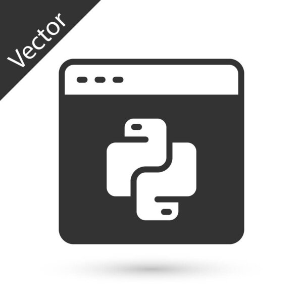 Grey Python programming language icon isolated on white background. Python coding language sign on browser. Device, programming, developing concept.  Vector