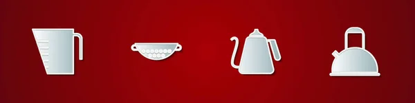 Set Messbecher Küchensieb Wasserkocher Mit Henkel Und Symbol Vektor — Stockvektor