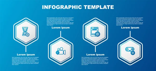 Definir Linha Configuração Ampulheta Câmera Vídeo Forno Gamepad Modelo Infográfico — Vetor de Stock