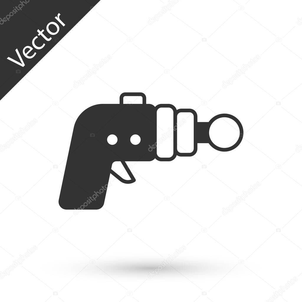 Grey Ray gun icon isolated on white background. Laser weapon. Space blaster.  Vector