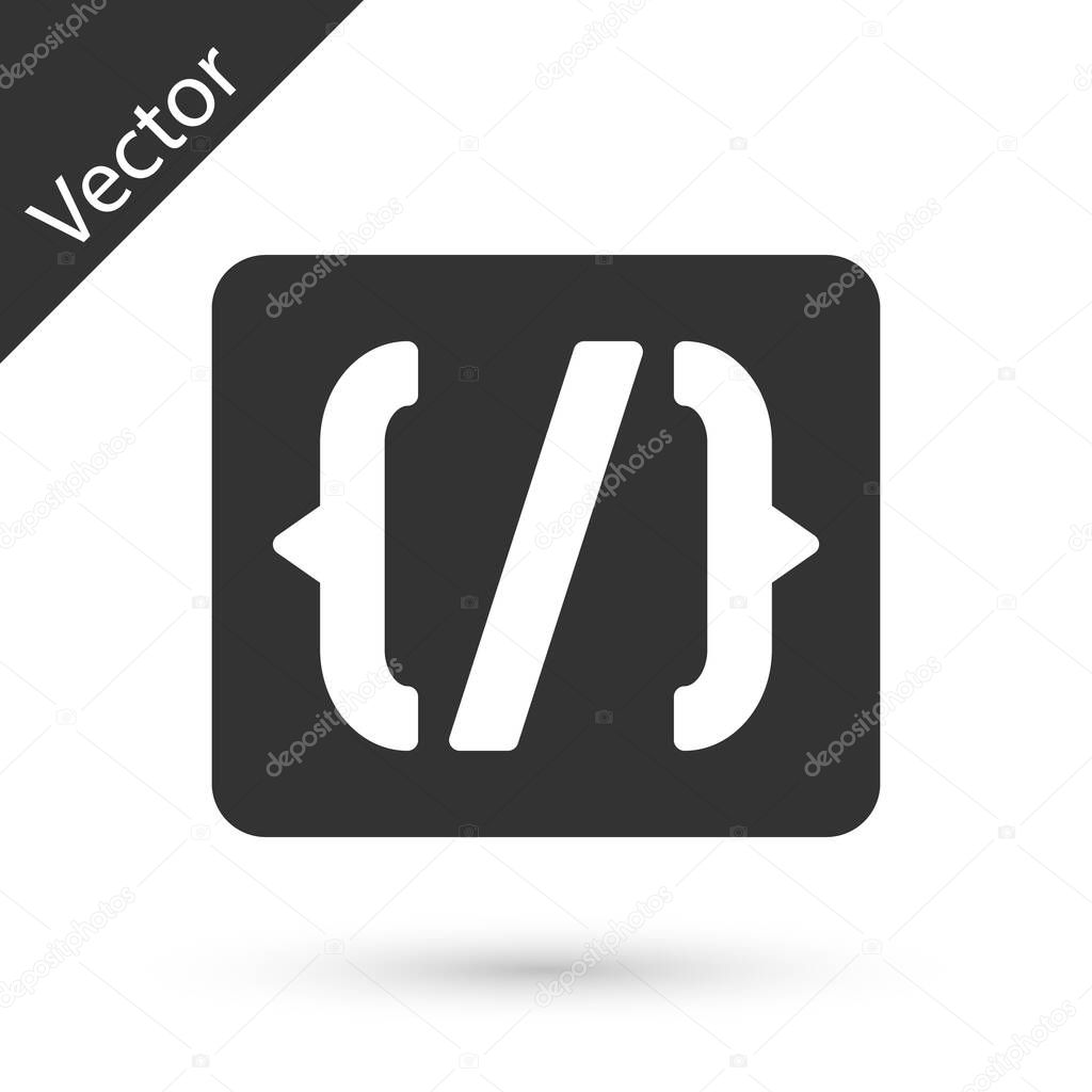 Grey Programming language syntax icon isolated on white background. Syntax programming file system.  Vector