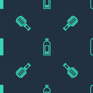 Şişe şampuanı, saç fırçası ve pürüzsüz desen. Vektör.