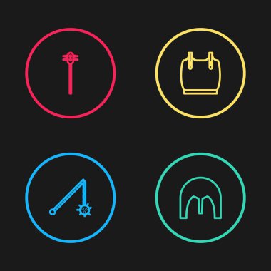 Ortaçağ zincirli topları, demir miğfer, çelik yelek ve ikon. Vektör.