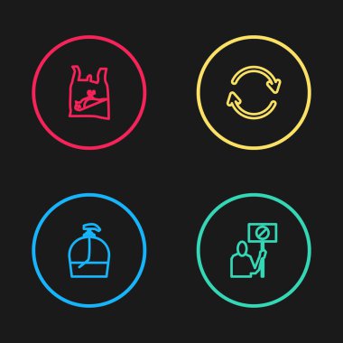 Sıvı sabun, doğa kurtarma protestosu, tazeleme ve ölü kuş, plastik ikon. Vektör.