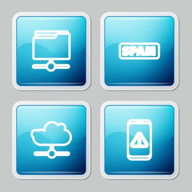 Satır FTP dizini, Spam, Ağ Bulutu bağlantısı ve ünlem simgesi ile Mobil bağlantısını ayarla. Vektör