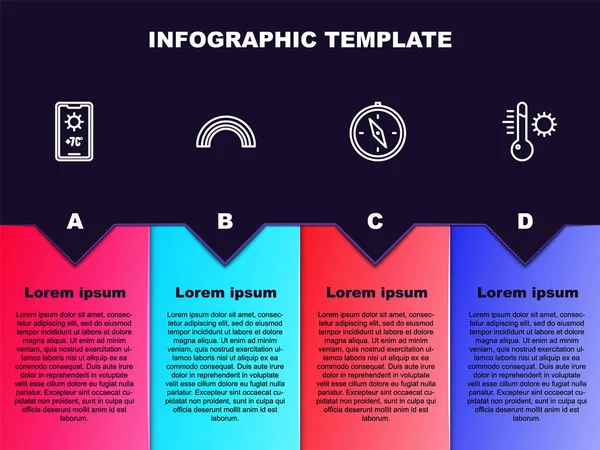 Set Line Wettervorhersage Regenbogen Kompass Und Meteorologie Thermometer Geschäftsinfografische Vorlage — Stockvektor