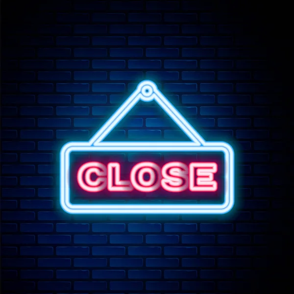 Glowing Neon Line Hanging Sign Text Close Icon Isolated Brick - Stok Vektor