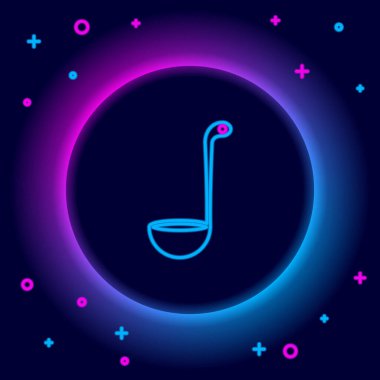 Parlayan neon hattı Mutfak kepçesi simgesi siyah arkaplanda izole edildi. Mutfak aletleri. Çatal kaşık tabelası. Renkli taslak konsepti. Vektör