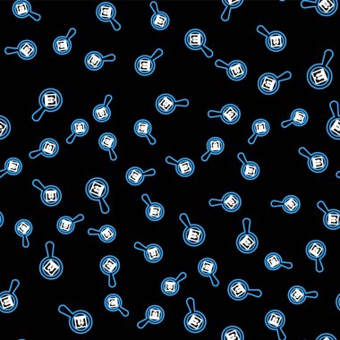 Satır Arama paket simgesi siyah arkaplanda izole edilmiş kusursuz desen. Paket izleme sembolü. Büyüteç ve karton kutu. Lojistik ve teslimat. Vektör