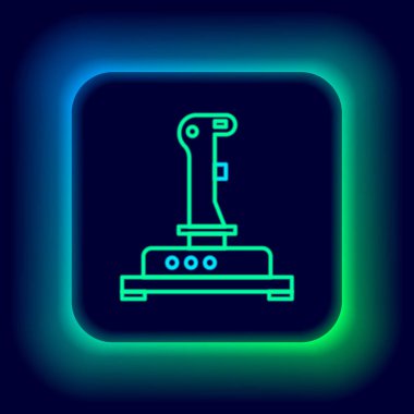 Oyun makinesi simgesi için parlayan neon hat Joystick siyah arkaplanda izole edildi. Joystick oyun alanı. Renkli taslak konsepti. Vektör